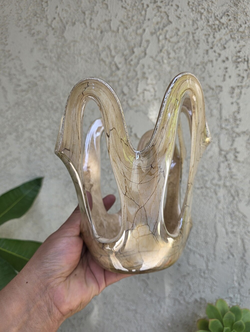 Vintage Krosno Hand Blown Swirl Art Glass Open Loop Vase Candle Holder Poland